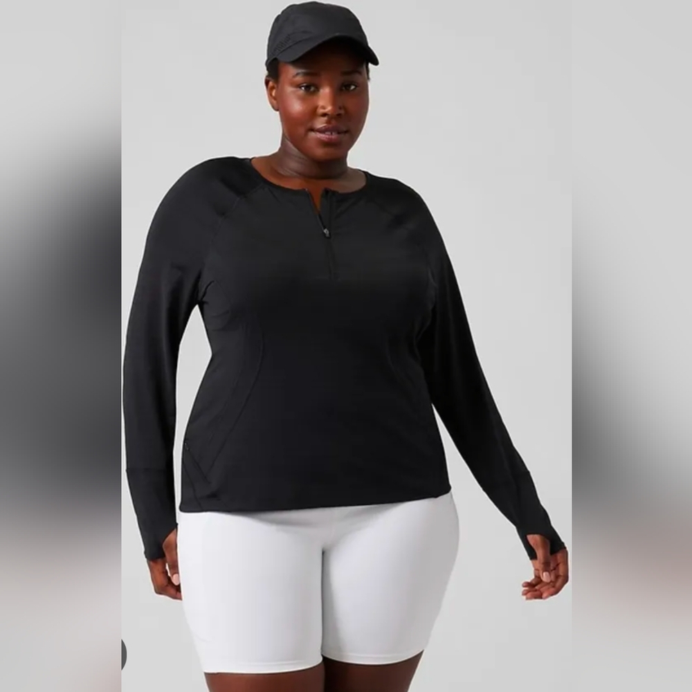 Athleta Black Pacifica Illume UPF Fitted Half Zip Long Sleeve Shirt